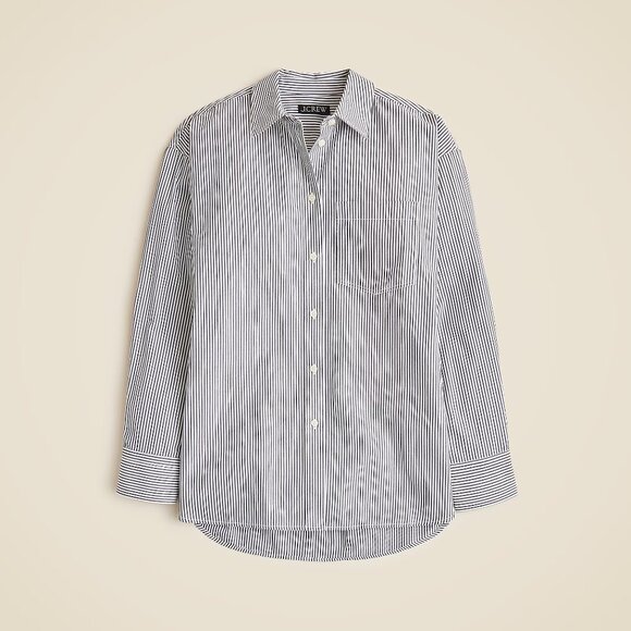 Relaxed-fit crisp cotton poplin shirt in navy stripe J. Crew - 14 - Picture 1 of 8